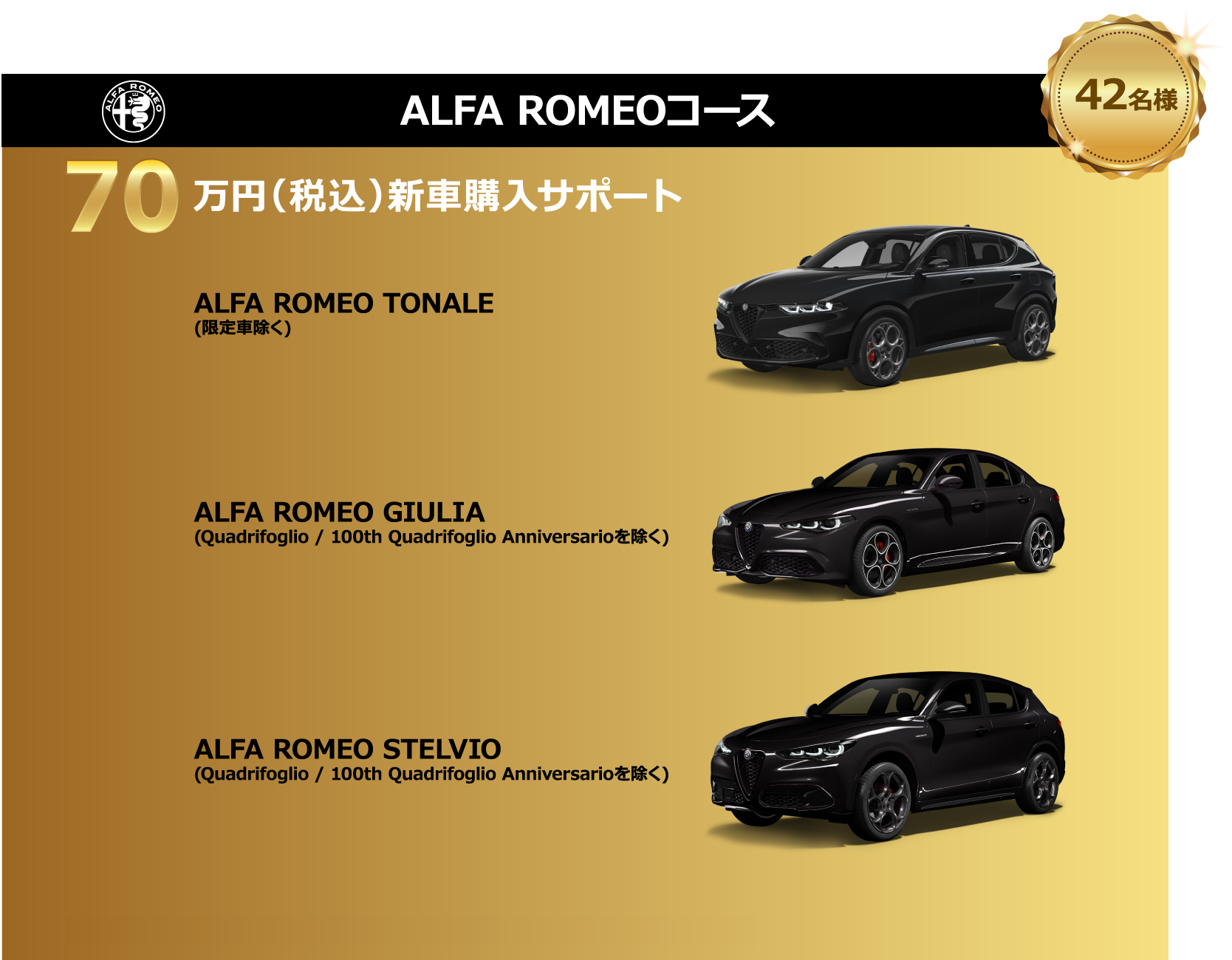 ALFA ROMEO コース 70万円（税込）新車購入サポート